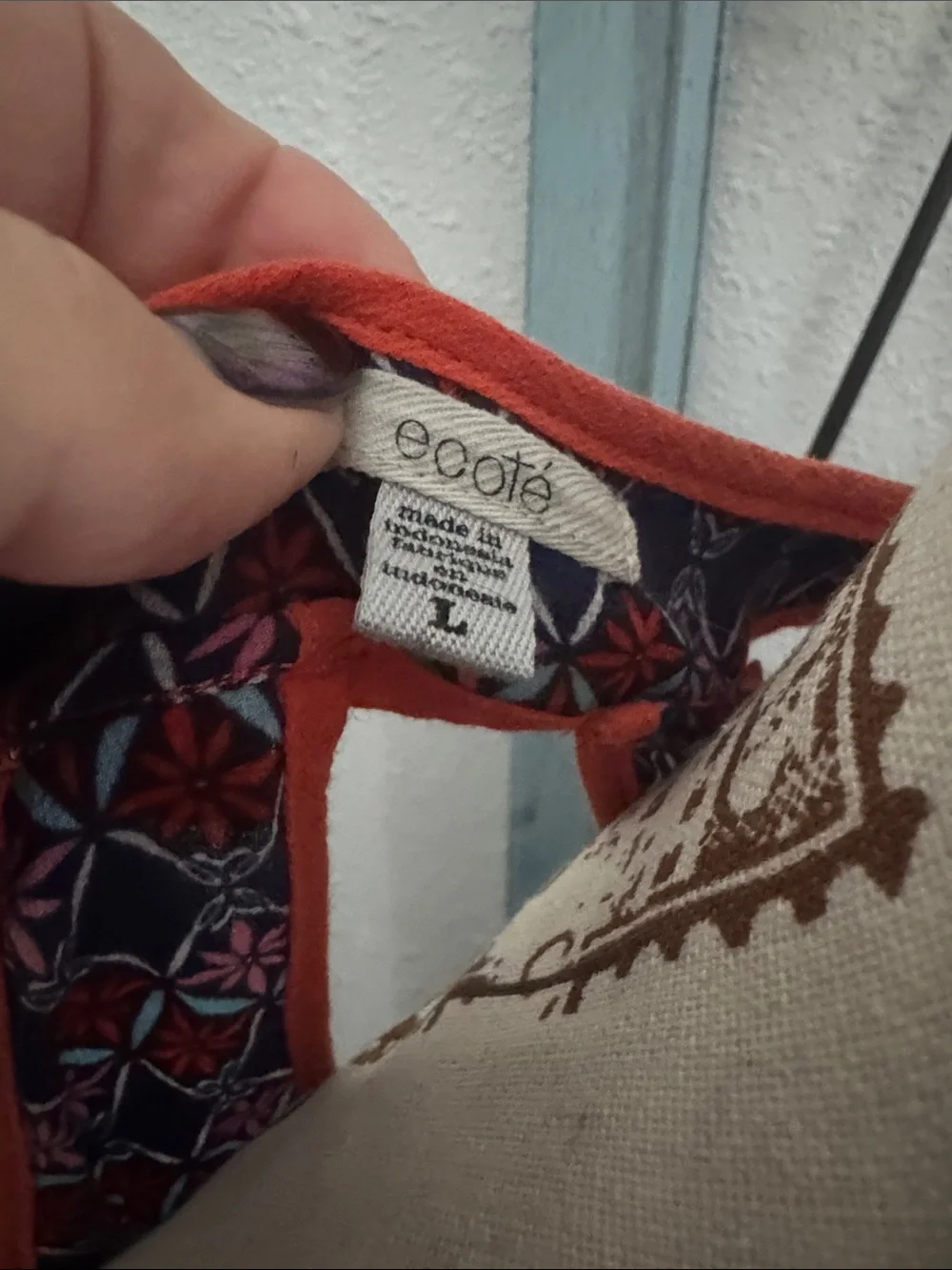 Ecote Navy and Coral Patterned Casual Dress